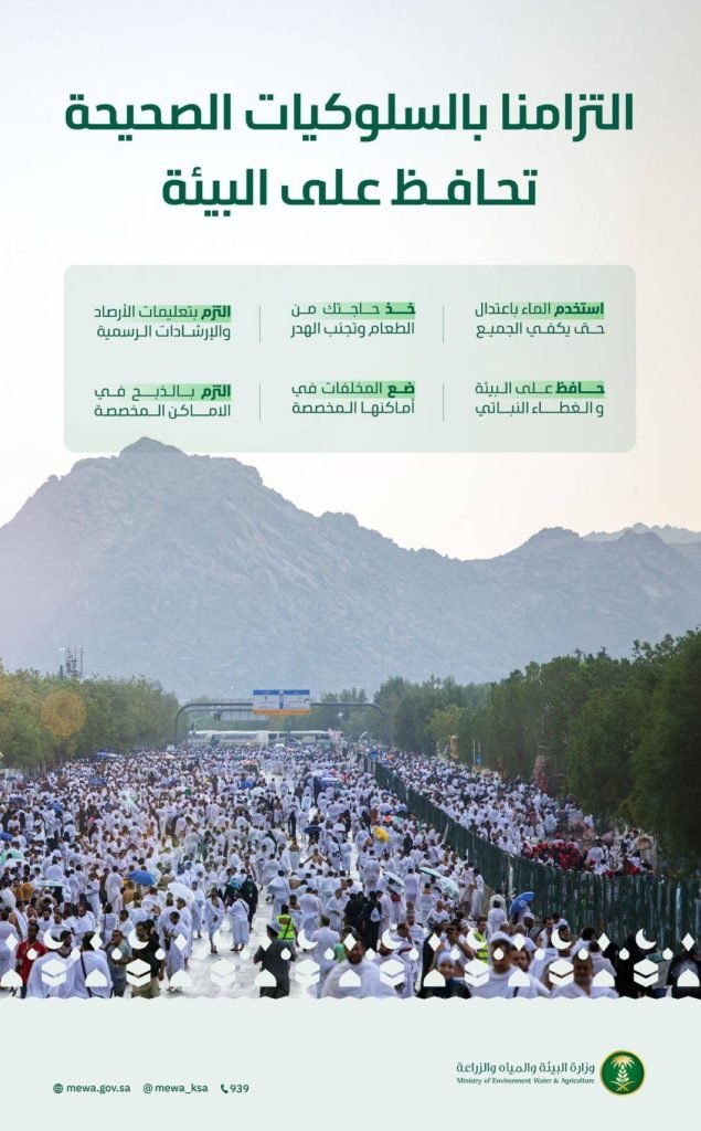 «البيئة» تدعو الحجاج إلى الالتزام بالممارسات السليمة حفاظا على الموارد الطبيعية ودعما للأمن المائي والغذائي